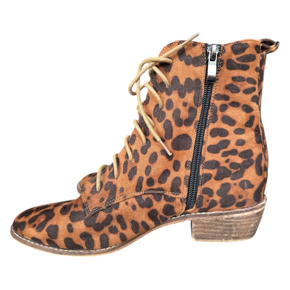 Beast Fashion Animal Print Ankle Boots Lace Up & Zip Faux Suede Size 8 - Picture 6 of 11